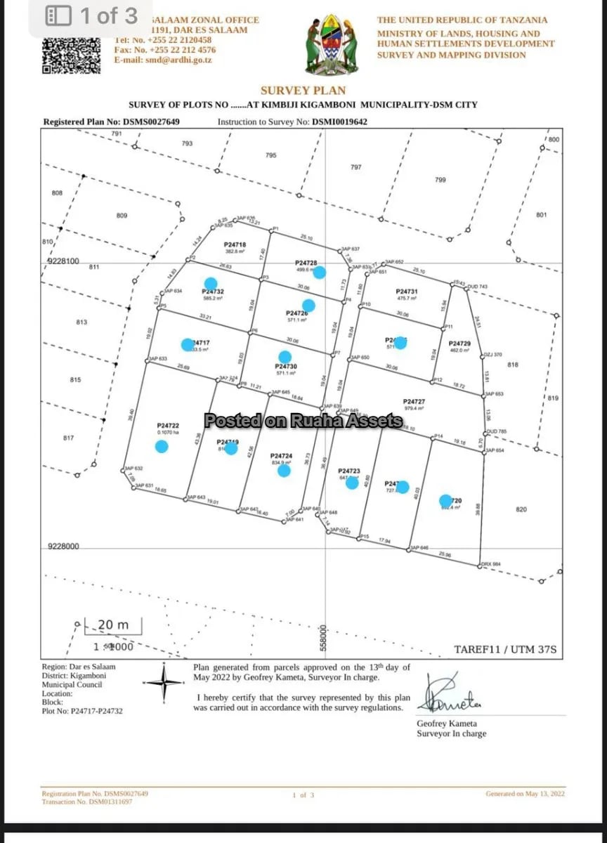 Surveyed Beach Plots for Sale at Kigamboni Kimbiji ( Survey No: DSMI0019642, Registered Plan No: DSMS0027649) image 2