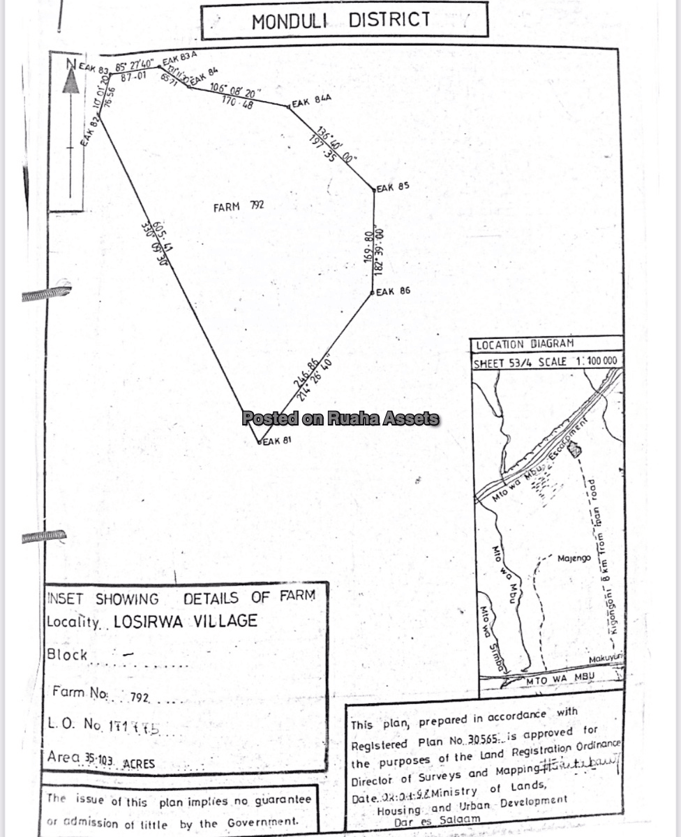 Land ideal for Tourist Hotel in Manyara for Sale image 5